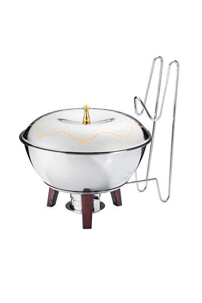 Dania سخان بوفيه 5 لتر من الستانلس ستيل مع حامل شعلة وأرجل خشبية – تصميم أنيق وجودة عالية