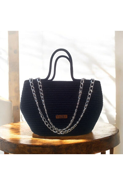 AZR HOME DESİGN حقيبة يد من حبل الجوت الطبيعي باللون الأسود، حقيبة كتف، حقيبة...