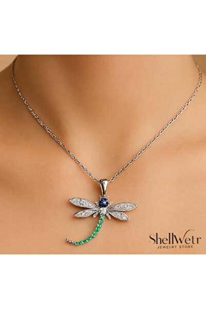 LunaFly 925 Gümüş zincir yusufcuk detaylı taşlı kadın kolye