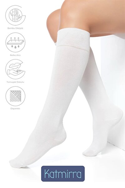 Katmirra Diz Altı Dikişsiz Bambu Kadın Çorap Kışlık Çizme Bot Çorabı