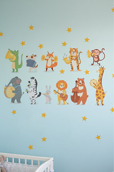 KT Decor Zabavni orkestar i zvezde sa životinjama Set zidnih naljepnica za de...