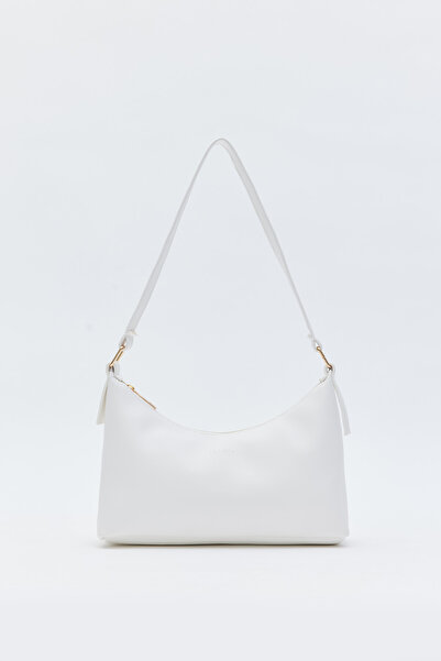 Shanta Beyaz D05 Fermuarlı Suni Deri Günlük Kadın El ve Omuz Baget Çantası U:15 E:24 G:9