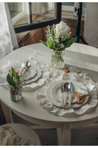 LUMIA ÇEYİZ keten pamuk Beyaz fırfırlı 2 Li supla