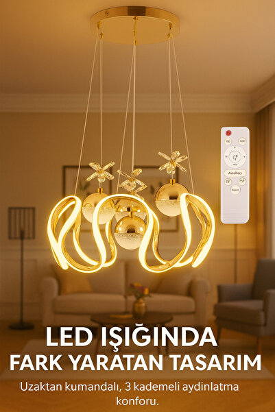 VENON Ledli avize Ledli Salon Avizesi AYDINLATMA HELEZON 6 LI LEDLİ 3 RENK YA...