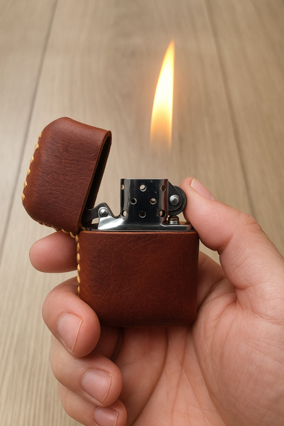 ASYA GIFTS Yılbaşına Özel El Yapımı Hand Made Hakiki Deri Metal Benzinli Çakmak