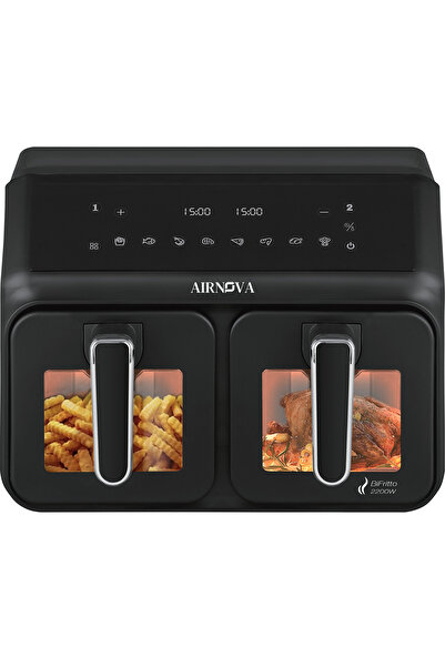 Airnova Air fryer AIRNOVA® BiFritto 2200W, Friteuza cu aer cald, Capacitate 9...