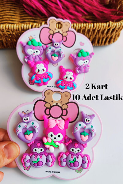 Nisankids Kuromi Kız Çocuk Lastik Toka Seti (2 Kart - 10 Adet Lastik )