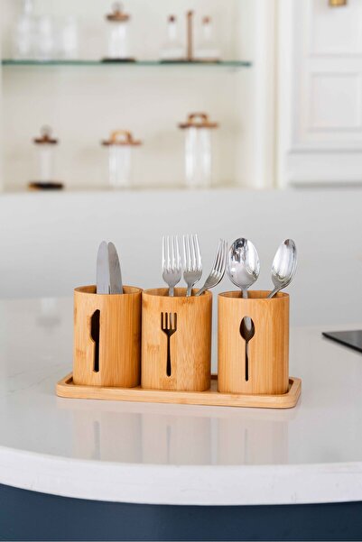 KaiHome طقم منظم ملعقة/شوكة/سكين مكون من 3 قطع بقاعدة من الخيزران