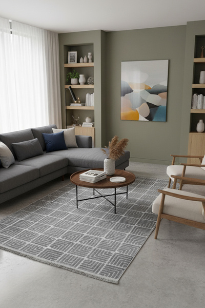 Sisal Iskandinav Gri Salon Oturma Odası Yatak Odası Koridor Antre Mutfak Makine Halısı