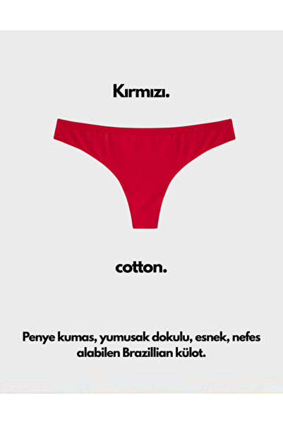 IPL Kadın Külot,Kadın BRAZİLLİAN 5`li Kırmızı Pamuklu külot