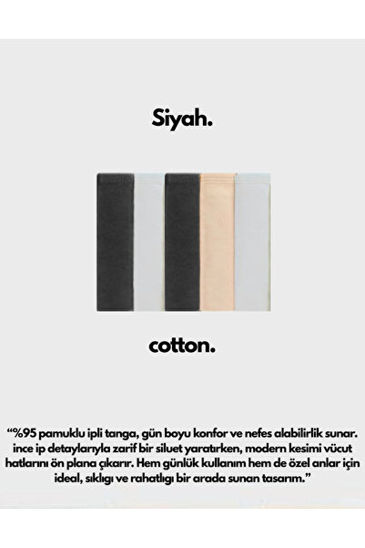 IPL Kadın Külot, Kadın İpli 5'li Siyah Beyaz Ten Tanga (İp Lastikli String Tanga)