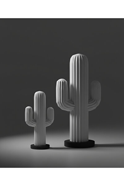 PL DİZAYN İkili Dekoratif Kaktüs Biblo Seti, Modern Beyaz Obje, Minimalist Sa...
