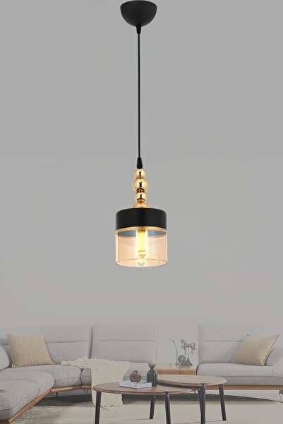 ESSLİGHT Oslo Tekli Sarkıt Avize Bal Siyah Camlı Modern Dekoratif Aydınlatma