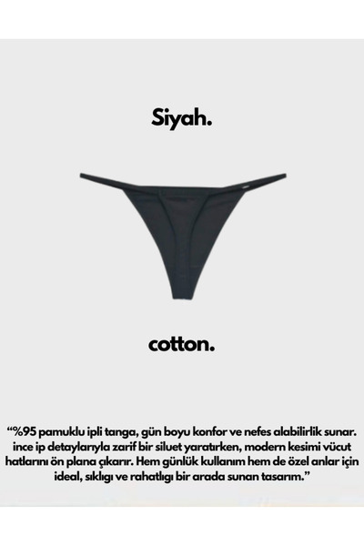 IPL Kadın Külot, Kadın İpli 5'li Siyah Tanga (İp Lastikli String Tanga)