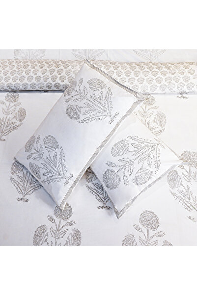 SARAS LABEL Heritage Block Print 100% Cotton Percale Bedsheet with 2 Pillowcases