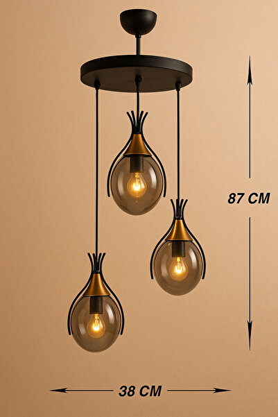 VENON Azur Siyah 3’lü Sarkıt Avize – Modern Camlı Tavan Aydınlatma