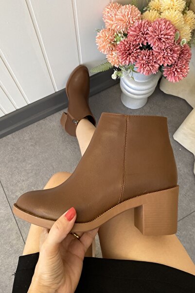 Tamdabu Ayakkabı TABA CİLT 6 CM KALIN TOPUKLU ŞIK GÜNLÜK SOĞUK GEÇİRMEZ KADIN...