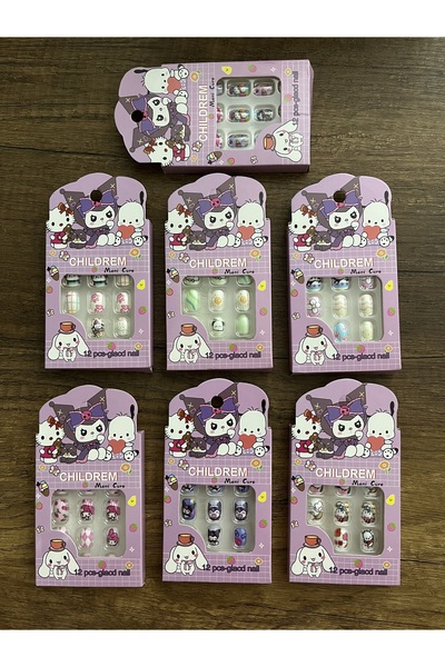 synshop 1 Paket Kuromi Sanrio Çocuk Takma Tırnak Yapışkanlı