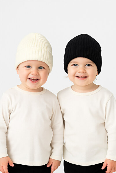 Baby Cais Collection طقم قبعة للأطفال والرضع مكون من قطعتين، قبعة شتوية محبوكة للجنسين من سن 1 إلى 8 سنوات