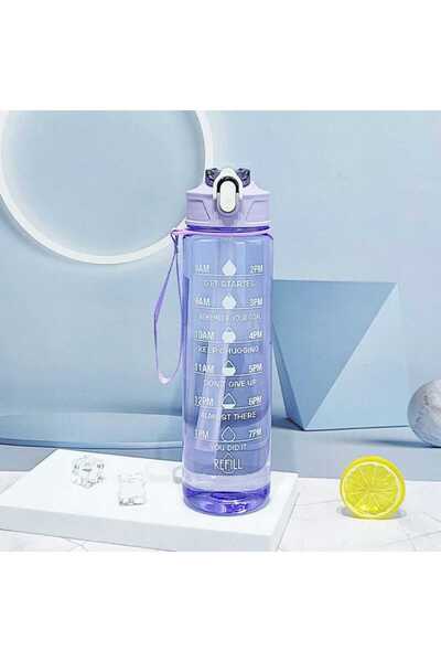 OSMEY ŞEFFAF 900 Ml Purple Motivasyon Matarası Çocuk Sevimli Matara Bpa Içerm...