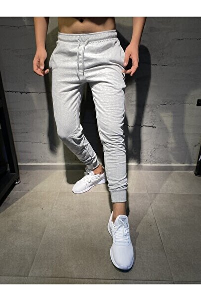 DEEPSENCE Men's Gray Sweatpants Narrow Leg Combed Cotton Slim Fit Jogger Cut