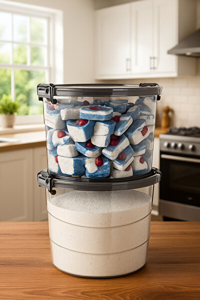 Stile Cucina حاوية دقيق مستديرة مميزة بحجم كبير مكونة من قطعتين - صندوق تخزين المنظفات بمقبض 7 لتر أنثراسايت