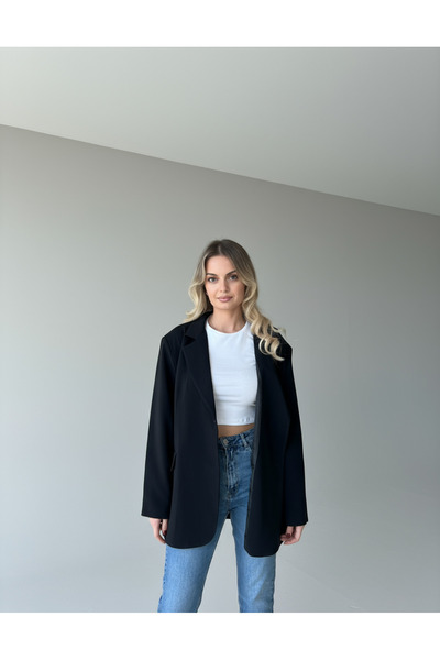 NİLU Kadın Oversize Siyah Blazer Ceket | Şık, Modern ve Rahat Günlük Ofis Kombin Ceketi