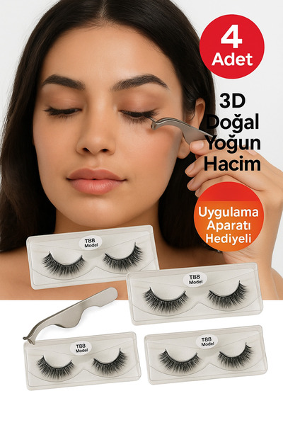 seymenbıçakçılık 4 Adet Manyetik Takma Kirpik Seti – 3D Doğal Yoğun Hacim – Uygulama Aparatı Hediyeli
