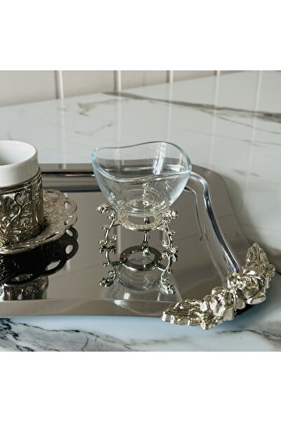 Melinda 6 Pieces Silver Plated Tea and Coffee Side Dish Set, Jam Bowl, Sugar Bowl, Special Glass Serving Set