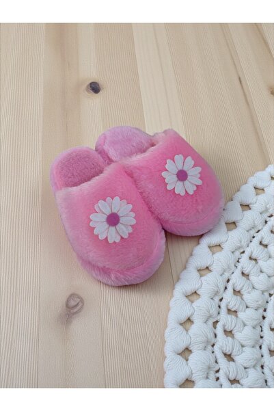 Bmp Terlik Peluş Beyaz Papatya Çocuk Ev Terliği