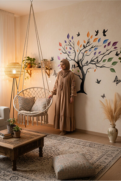 KT Decor Ptice i šareno lišće na drvetu Set zidnih naljepnica za dnevnu sobu ...