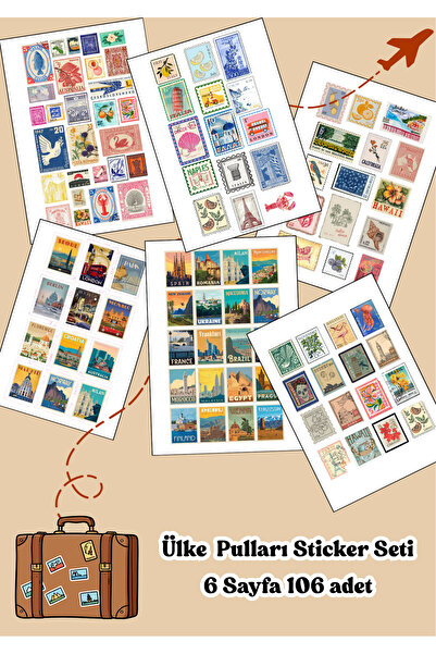 ANSHA CRAFTS Ülke Pul Sticker Seti (6 Sayfa 106 Adet)-Bullet Journal -Ajanda ...