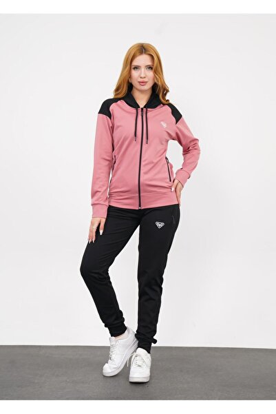 LF LAST FASHION Σετ γυναικεία αθλητική φόρμα με κουκούλα 2 τεμαχίων Dusty Rose