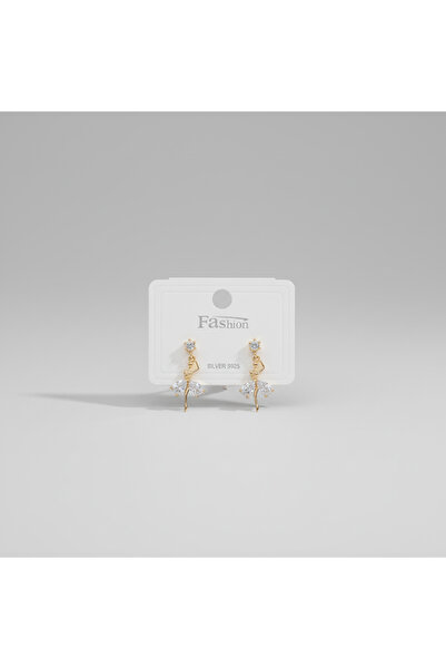 FESA Balerin Küpe Zirkon Taşlı Sallantılı Gold Renk Küpe