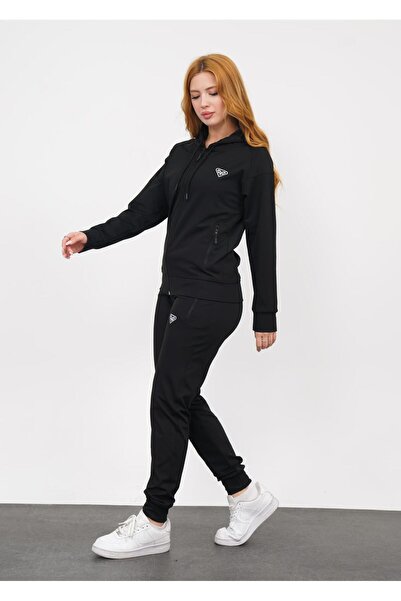 LF LAST FASHION Σετ γυναικεία αθλητική φόρμα με κουκούλα μαύρη 2 τεμαχίων