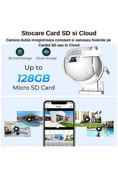 SeLeSe Camera de supraveghere dubla WIFI SeLeSe, exterior/interior, 8MP, Ultra HD, 5X zoom, rotire, leduri