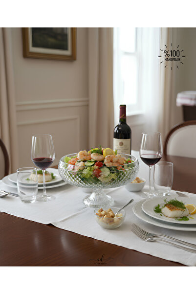 Paşabahçe Crystal Cut Footed Salad/Present Bowl 28cm