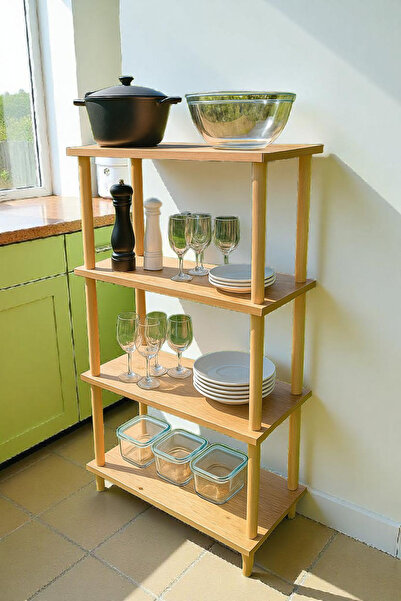 HESA 4 Katlı Raf Kitaplık Ayakkabılık Mutfak Rafı -atlantik Çam Desenli.