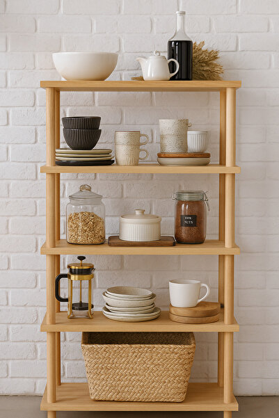 HESA 4 Katlı Raf Kitaplık Ayakkabılık Mutfak Rafı -atlantik Çam Desenli.