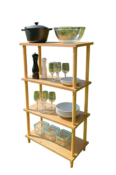 HESA 4 Katlı Raf Kitaplık Ayakkabılık Mutfak Rafı -atlantik Çam Desenli.