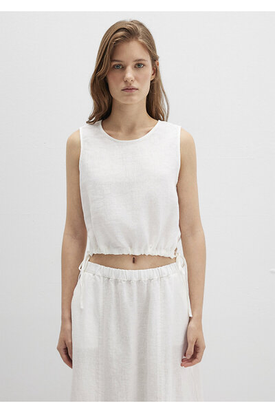 Mavi White Linen Top with Lace-Up Waist 1211189-70057