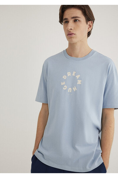 Mavi Modré tričko s potiskem na zádech Volný střih / Volný uvolněný střih 0612254 -80796