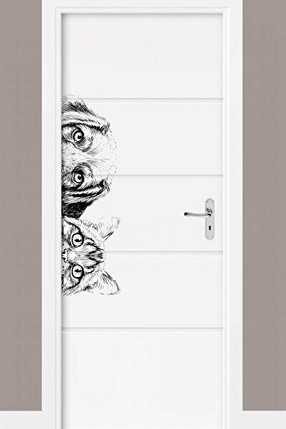 KT Decor Siyah-beyaz Kedi Köpek Kapı Kenarı Çıkartmaları