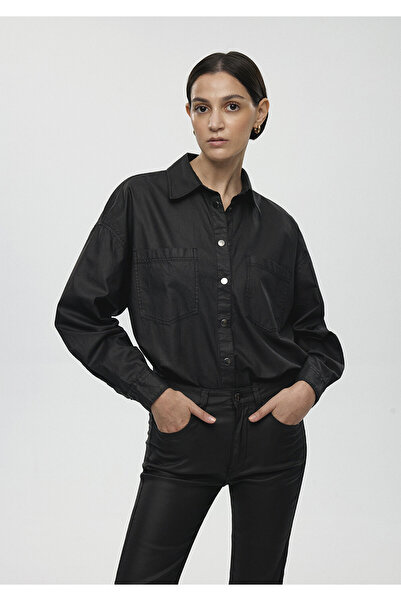 Mavi Suni Deri Oversize Siyah Gömlek Oversize / Geniş Kesim 1211049-900