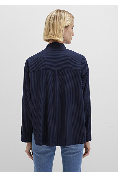 Mavi Çizgili Lacivert Gömlek Oversize / Geniş Kesim 1210878-83699