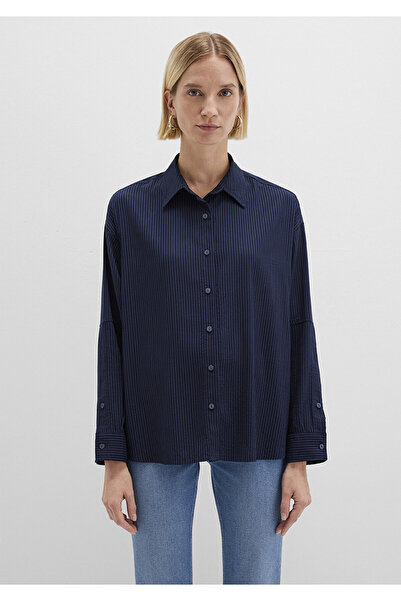 Mavi Çizgili Lacivert Gömlek Oversize / Geniş Kesim 1210878-83699