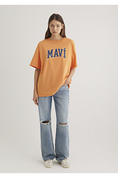 Mavi Logo Printed Orange T-Shirt Oversize / Wide Cut 1600843-71407