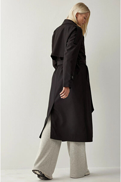 Hiccup Bdart Long Polyester Trench Coat with Button Closure