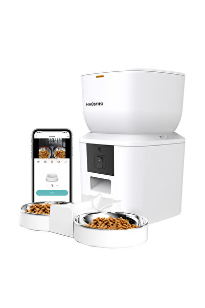 Haustier QQ025-Dual Kameralı 480P Akıllı Kedi Köpek Otomatik Mama Kabı, 2.4Gh...