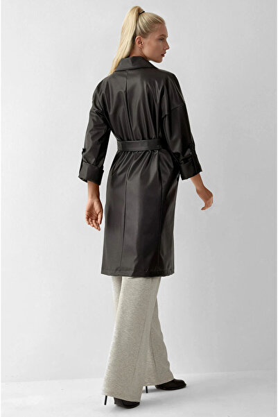 Hiccup Bdart Lace-Up Faux Leather Trench Coat